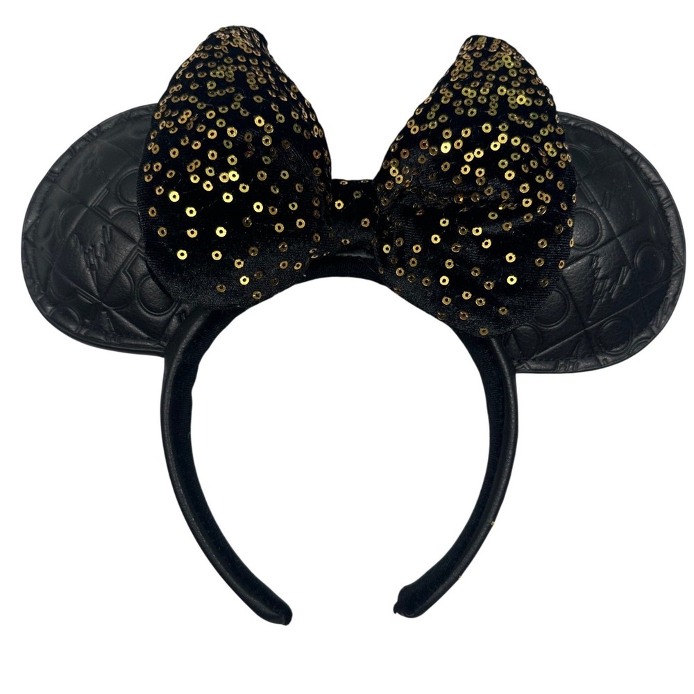 Disney Parks Walt Disney World 50th Anniversary Minnie Mouse Ears Black Gold Bow